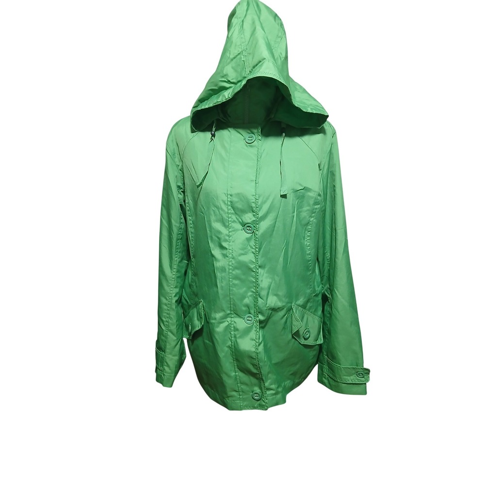 Lands' End Womens Green Hooded Rain Jacket Size M‎ 10-12 Lightweight Full Zip